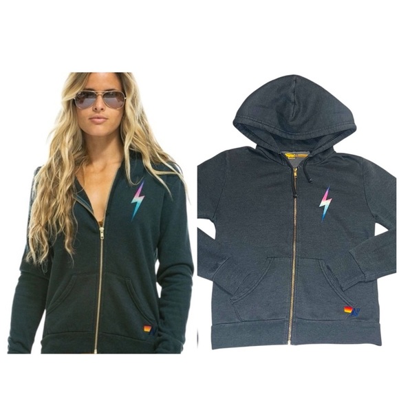 Aviator Nation Women's Charcoal Ombre Bolt Full Zip Hoodie